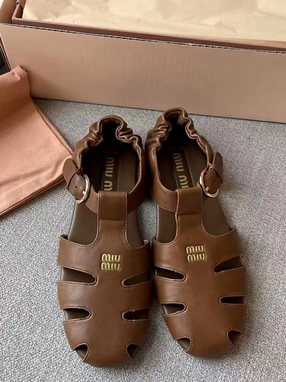 Miu Miu Vintage Closed Toe Roman Ankle Strap Flats